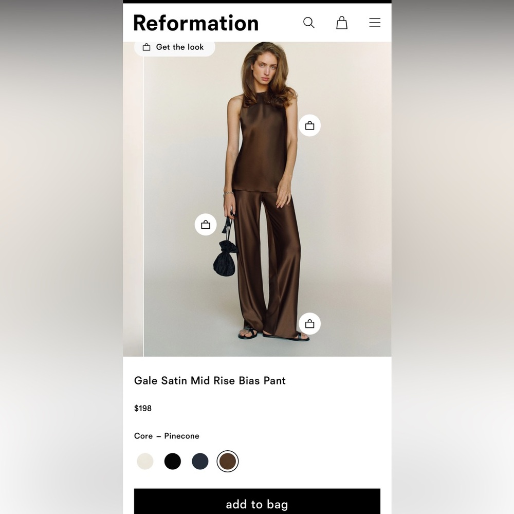Reformation Brown Wide Leg Satin Pants